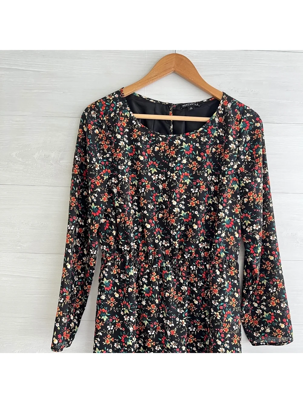 J.Crew Mercantile Women’s 6 Black Floral Long Sleeve Faux Wrap Dress